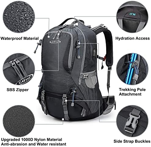 G4Free Hiking Backpack 50L Waterproof Backpack with Rain Cover for Mountaineering Travel Camping Trekking Outdoor Sports for Men Women