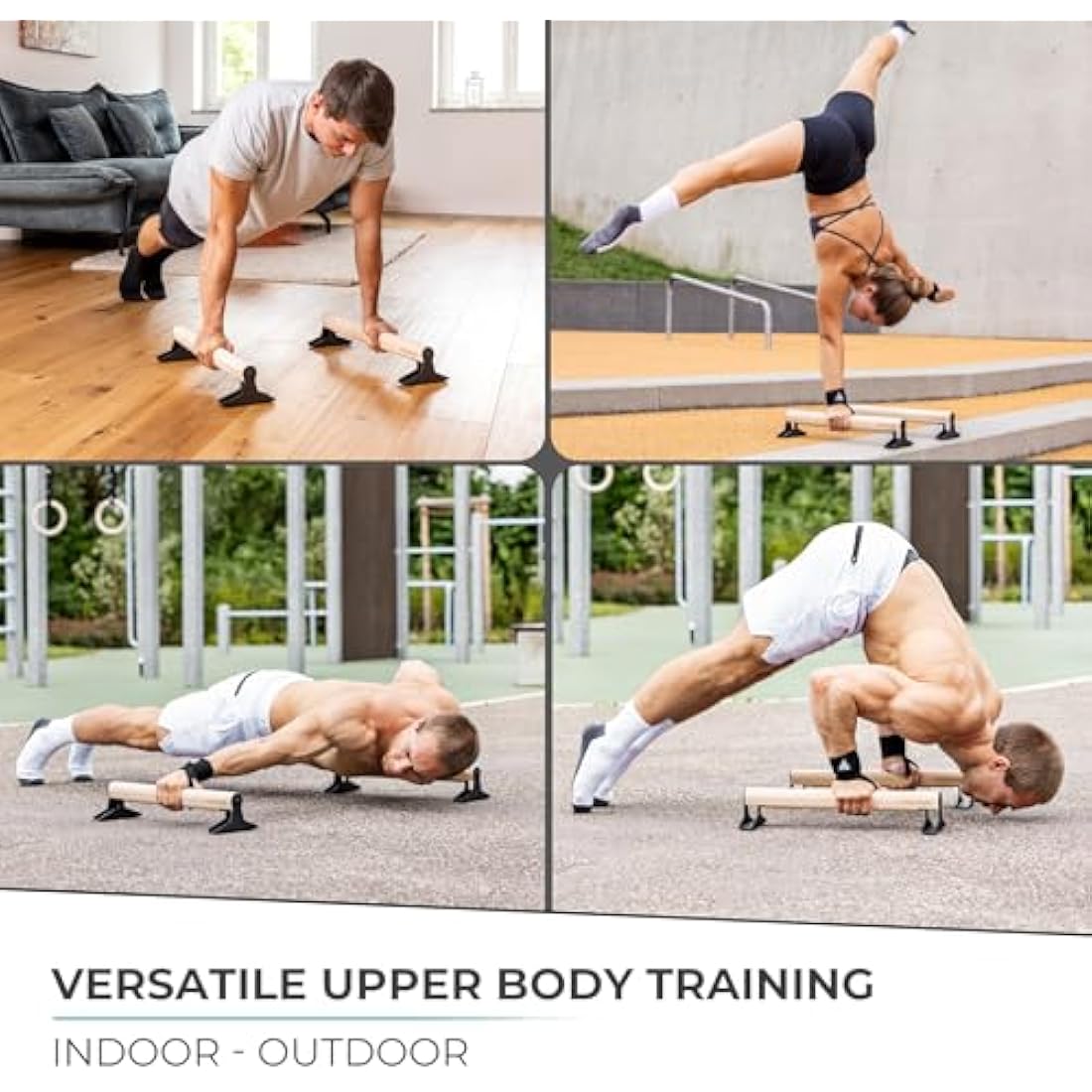 PULLUP & DIP Wooden Parallettes - Low or Medium Gymnastic Bars With Ergonomical Handle for Handstand, Calisthenics and Gymnastics
