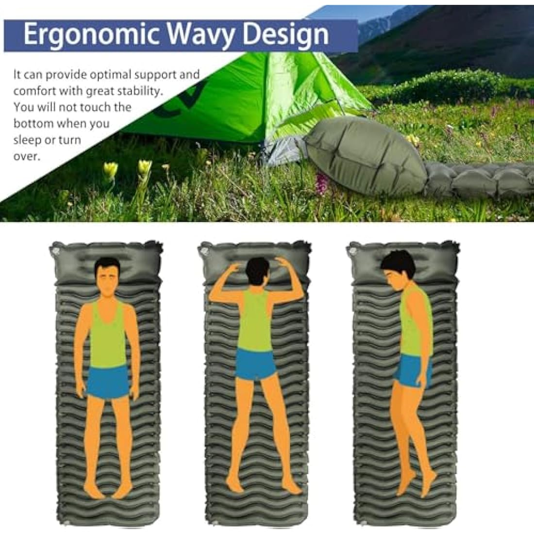 Unigear Ultralight Inflatable Sleeping Pad, Compact Air Camping Mat,Lightweight Camping Mattress for Backpacking, Hiking and Traveling, 187cm(L) x66cm(W) x5.5cm(H)