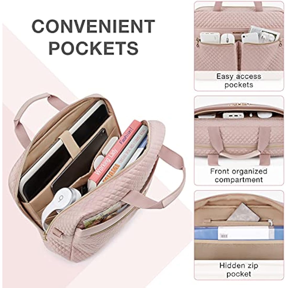 bagsmart 17.3 Inch Laptop Bag, Briefcase for Women Large Laptop Case Computer Bag Office Travel Business, Pink