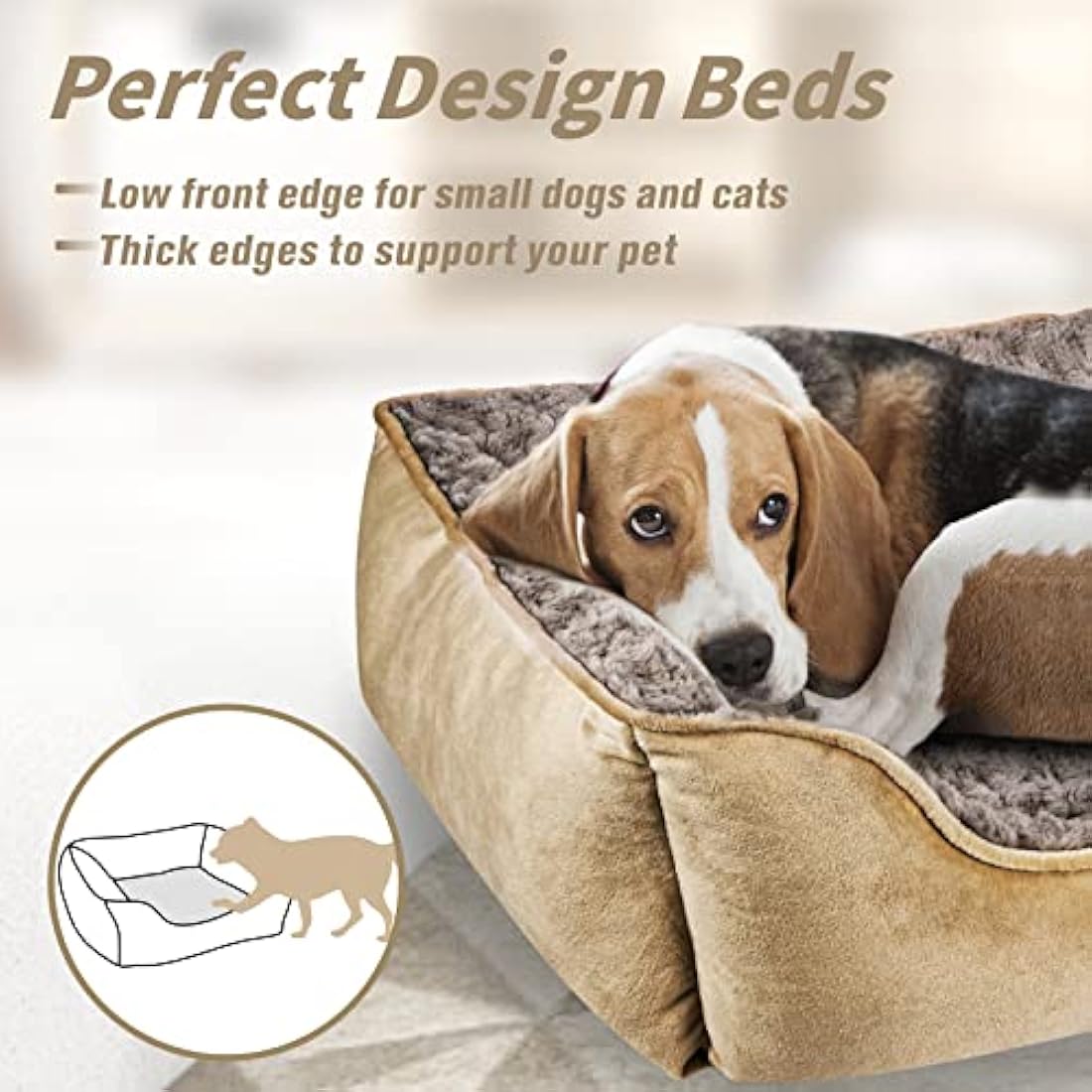 JOEJOY Dog Bed Extra Large - Washable Pet Bed Anti-Anxiety Rectangle Cat Beds with Soft Cosy Plush - Pet Bed for Large Dog, Beige