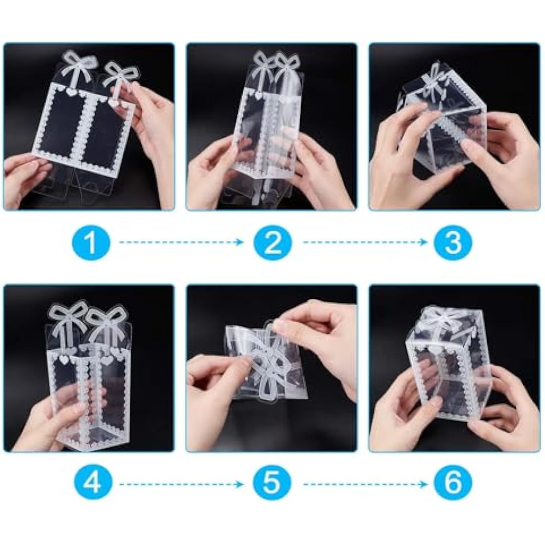 BENECREAT 24PCS Clear Gift Box with Bowknot(12x7x7cm) Transparent PVC Favour Boxes Empty Containers Packing Box for Holiday Wedding, Party and Shower Favors