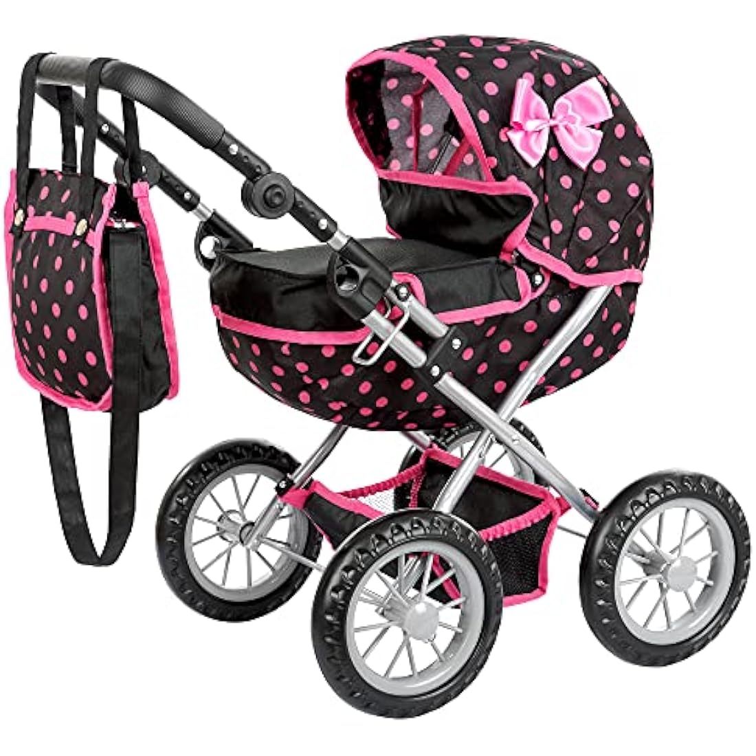 Kinderplay Dolls Pram | Toy Pram | Baby Doll Pram - Toy Pushchair | Dolls Buggy | Dolls Pushchair | Doll Stroller with Adjustable Handle (33-63 cm), model KP0262G