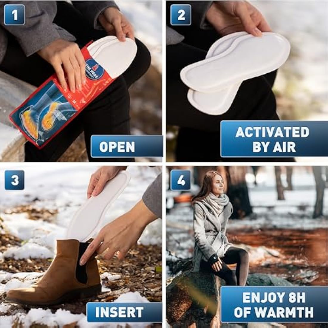 THE HEAT COMPANY Insole Foot Warmers - 5, 10 or 30 Pairs - EXTRA WARM - 8 Hours of Warmth - Instant Heat - Air Activated - Purely Natural – Small, Medium, Large, X-Large