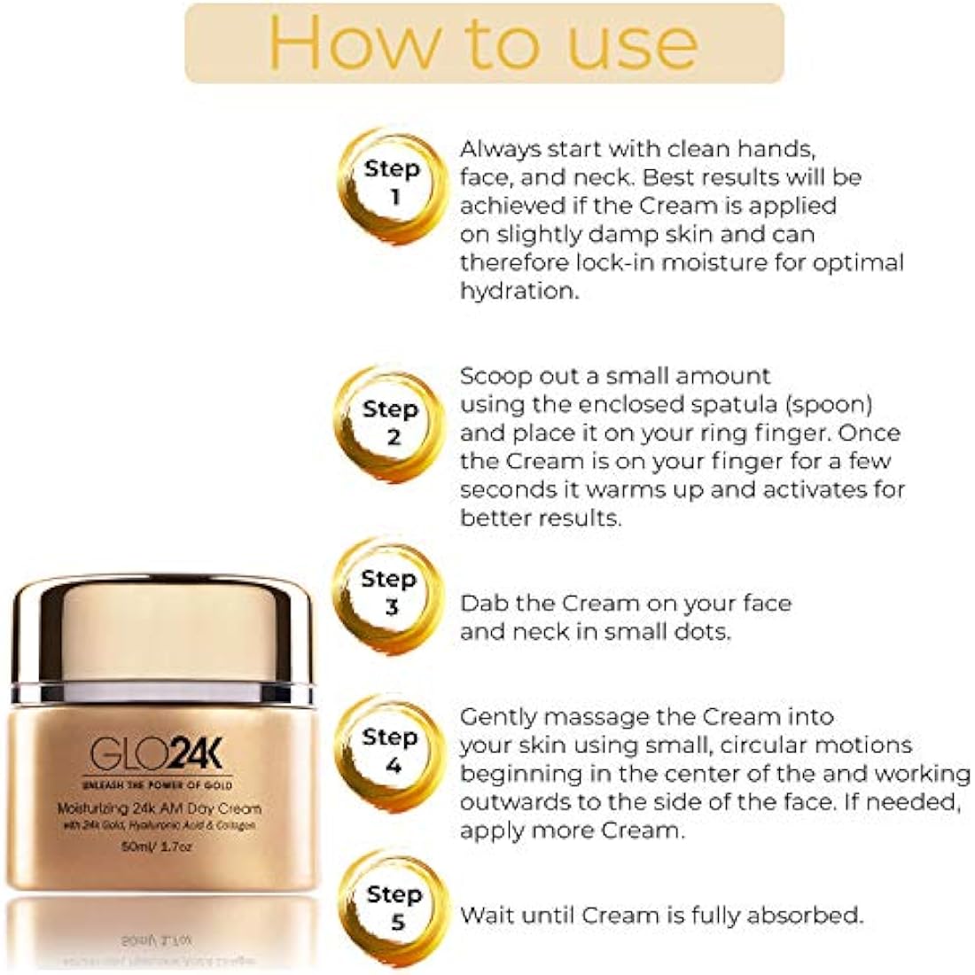 GLO24K Moisturizing Day Cream with 24k Gold, Anti-Aging with Vitamins, Hyaluronic Acid, Collagen