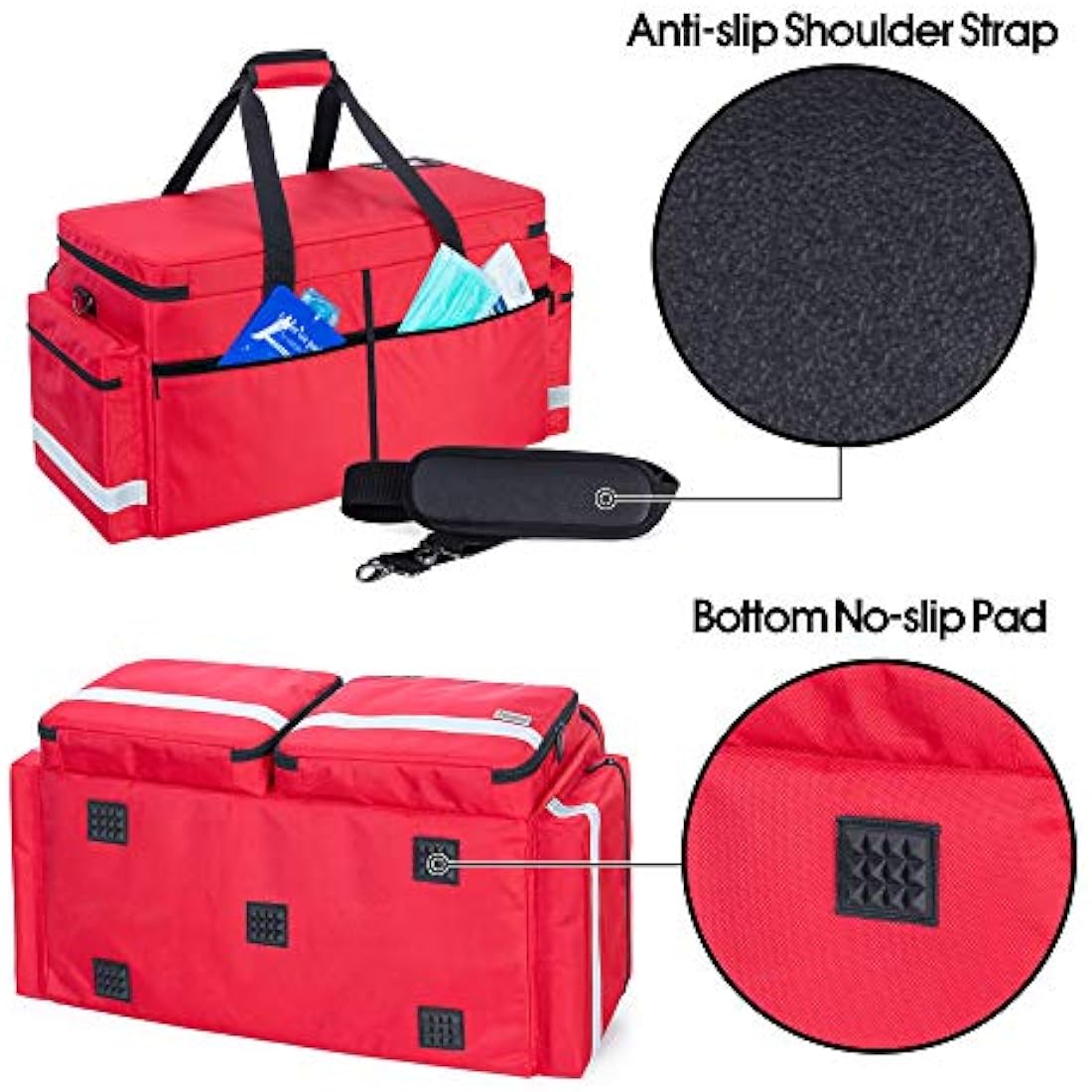 Trunab Large Emergency Medical Bag Empty with Compartment for Oxygen Tank(M2-M22), Large First Responder Bag with Bottom Board Pad for Sport Team, Community Volunteer, Bag Only, Red-Patented Design