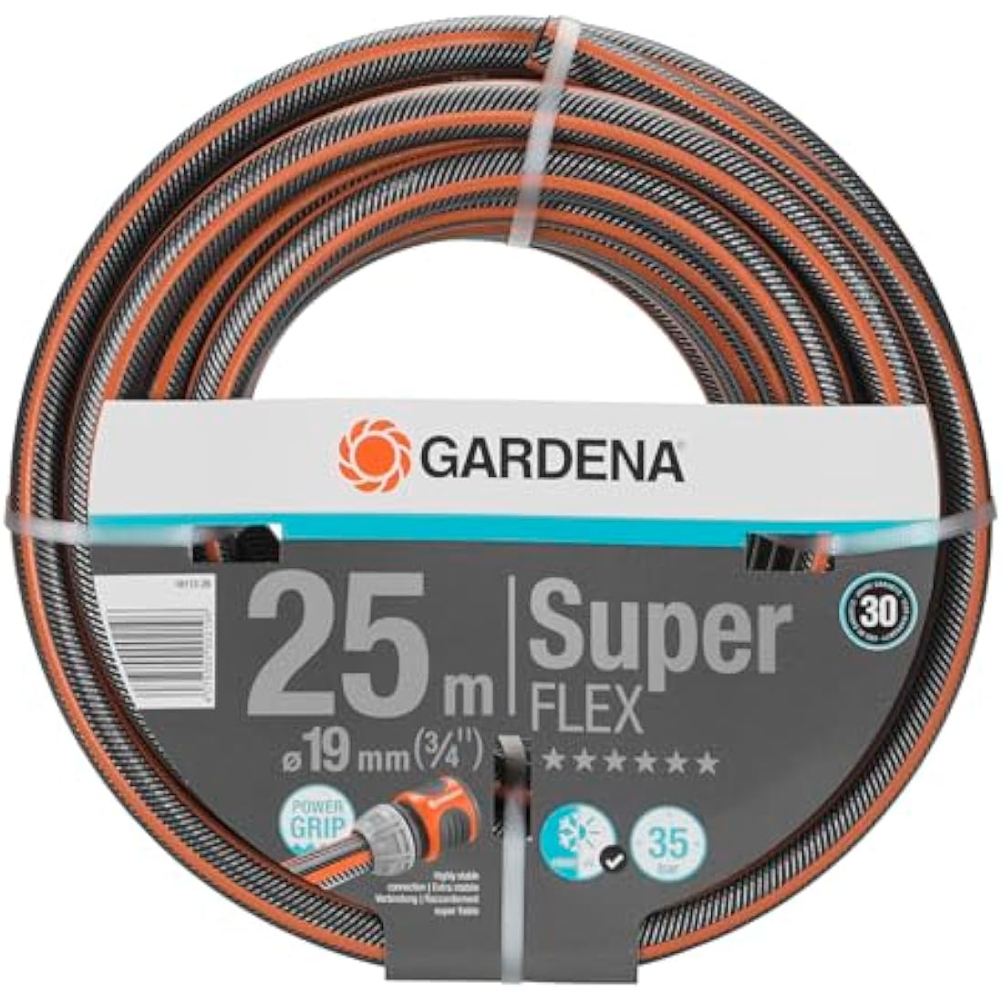Gardena Premium Superflex Hose 19 mm (3/4 inch), 25 m: Garden Hose with Power-Grip Profile, 35 bar Bursting Pressure, Highly Flexible, dimensionally Stable, Frost/UV Resistant (18113-20)