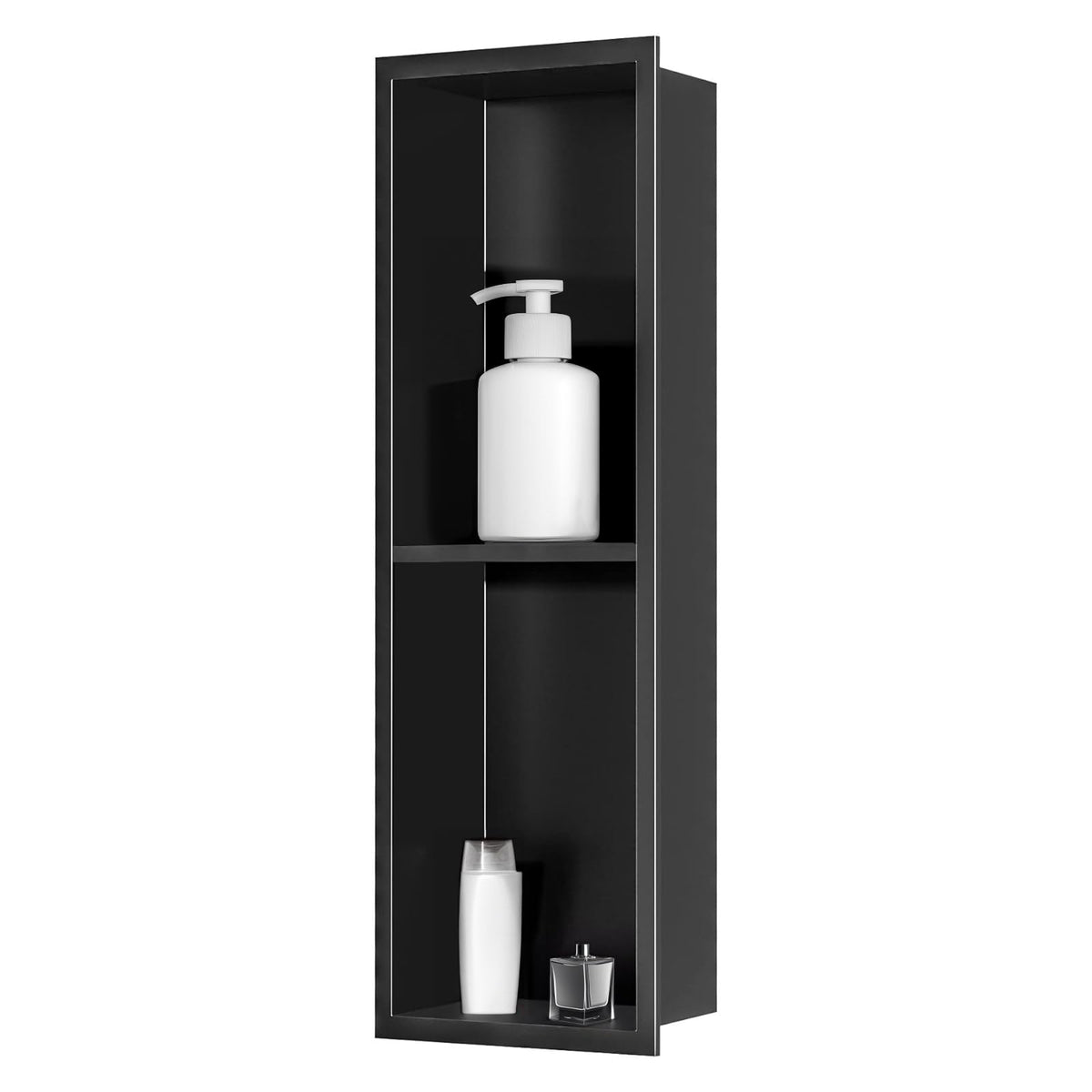 sunrik Shower Niche, Embedded Shower Niche Stainless Steel, Shower Niche with Shelf 20?60?10cm, Black