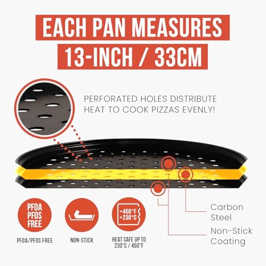 Chef Pomodoro Pizza Baking Set with 3 Pizza Pans and Pizza Rack, (33 cm Pans), Non-Stick Perforated Pizza Trays for Oven, Pizza Pan with Holes for Oven, Barbeque, Bakeware