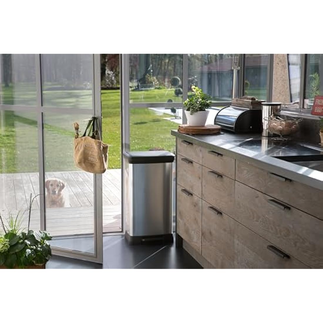 Curver Metal Effect 70% Recycled Kitchen Pedal Touch Deco Bin 50 Litres - Silver
