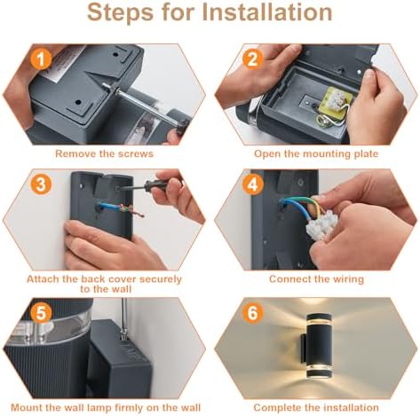 LMP Outdoor Wall Lights Mains Powered, Up Down Outside Lights Grey, IP65 External LED Front Door Lamp Porch Light Electric, Exterior GU10 Round Lighting Sconce Wall Mounted for House