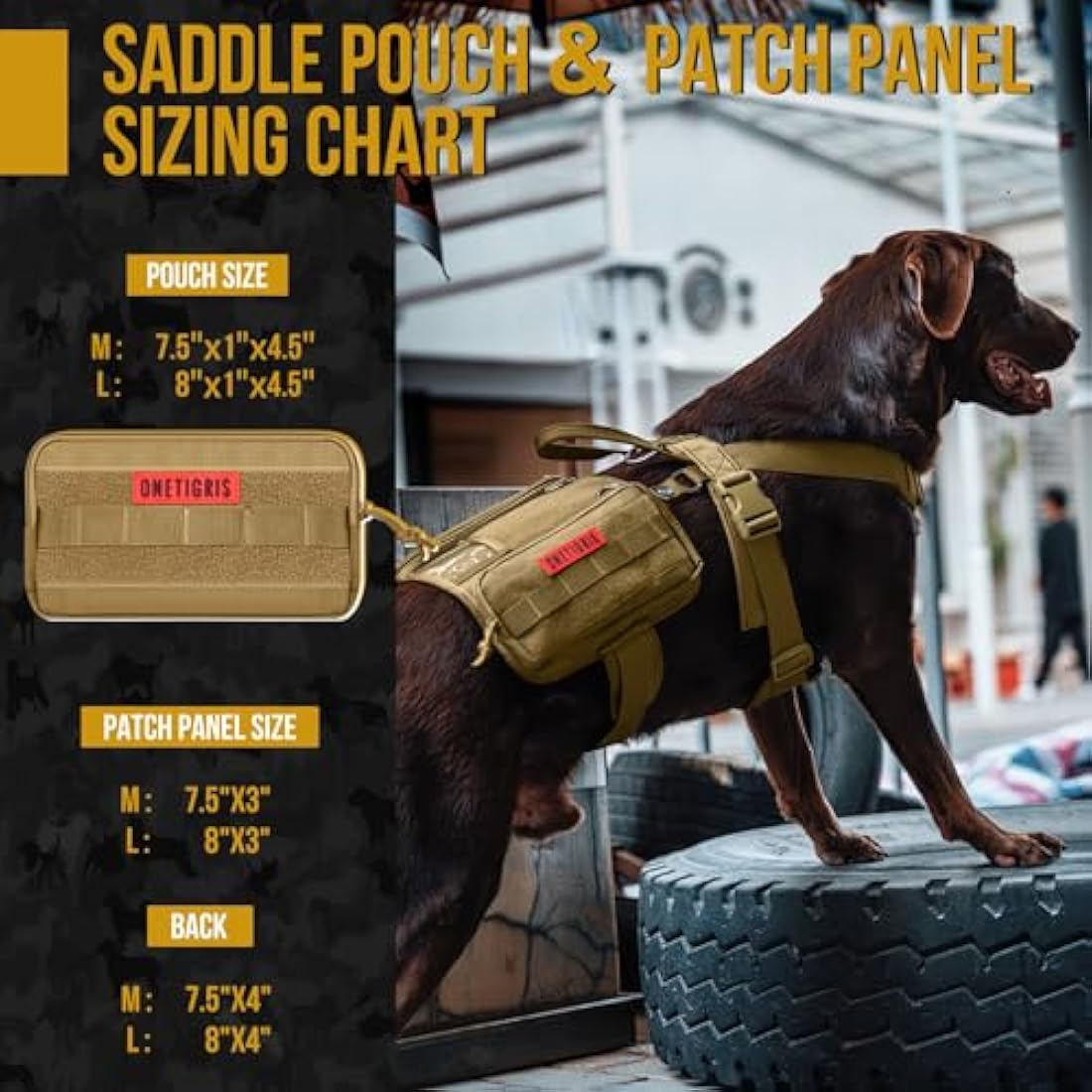OneTigris Service Dog Vest Harness, Service Dog Cape Guardian Dog Molle Backpack with Pouches for Medium and Large Dogs (Brwon, M)