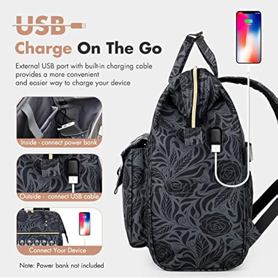 Lekesky Laptop Rucksack Bag15.6 Inch Computer Backpack School Bag for Travel Business College Women Men-Black Rose
