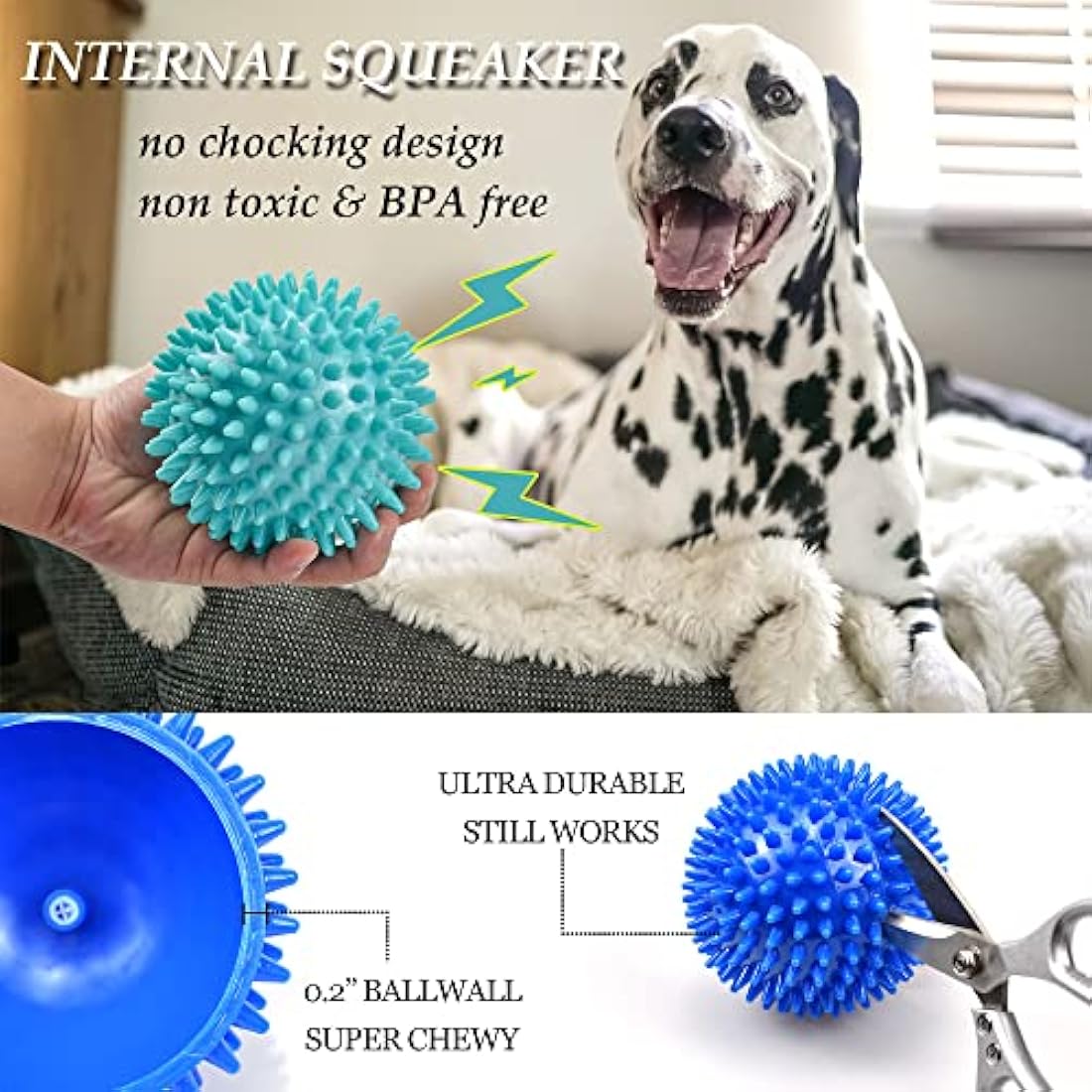 Ousiya Thickened 12 cm Squeaky Dog Toy Balls, 4 Pack Spikey Indestructible Dog Balls for Aggressive Chewers for Medium Large Dogs, Durable Dog Toys for Teeth Cleaning and Training