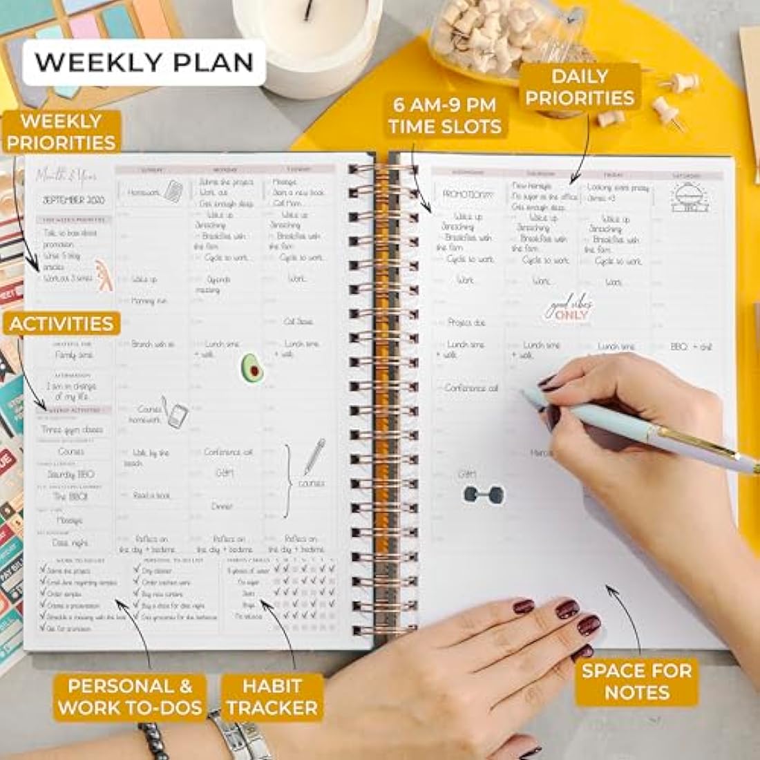 PLANBERRY Large Hourly Schedule Planner Premium – Undated Hourly Schedule & Budget Organizer for Time Management – Productivity Journal with Habit Tracker – 20 x 27cm Hardcover (Ocean Depths)