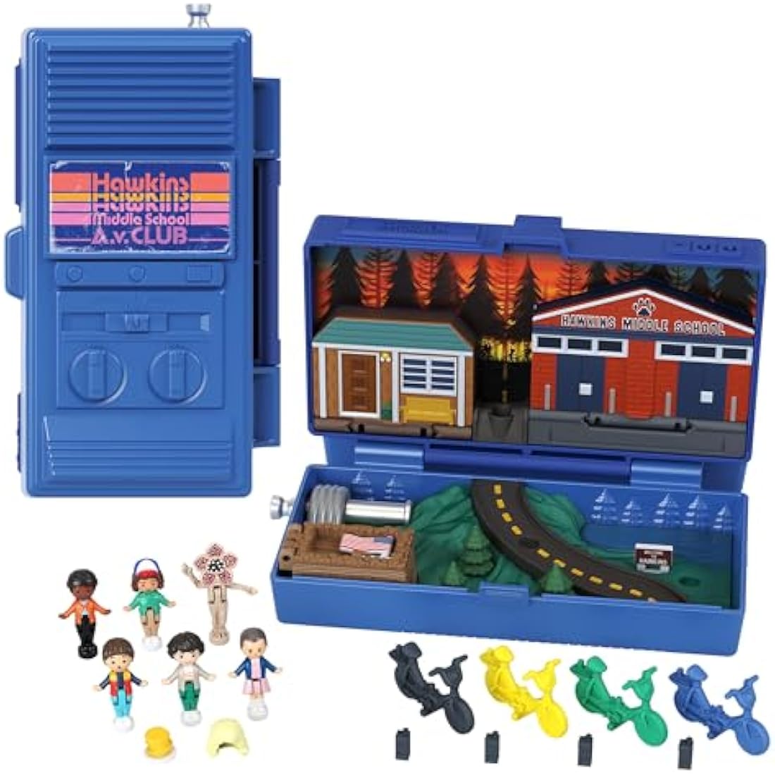 Polly Pocket Collector Playset, Stranger Things Compact with 6 Special Edition Character Dolls and 10 Accessories, HWP22