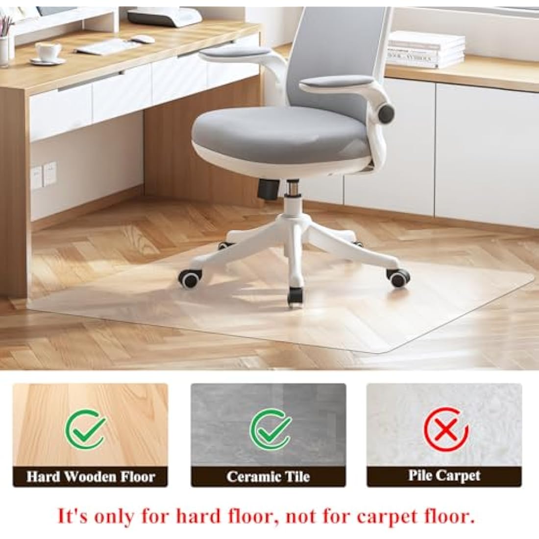 SHAREWIN Office Chair Mat for Hard Wood Floors, 120x90 cm Heavy Duty Anti-Slip Hardwood Floor Protector Rug, Easy Clean