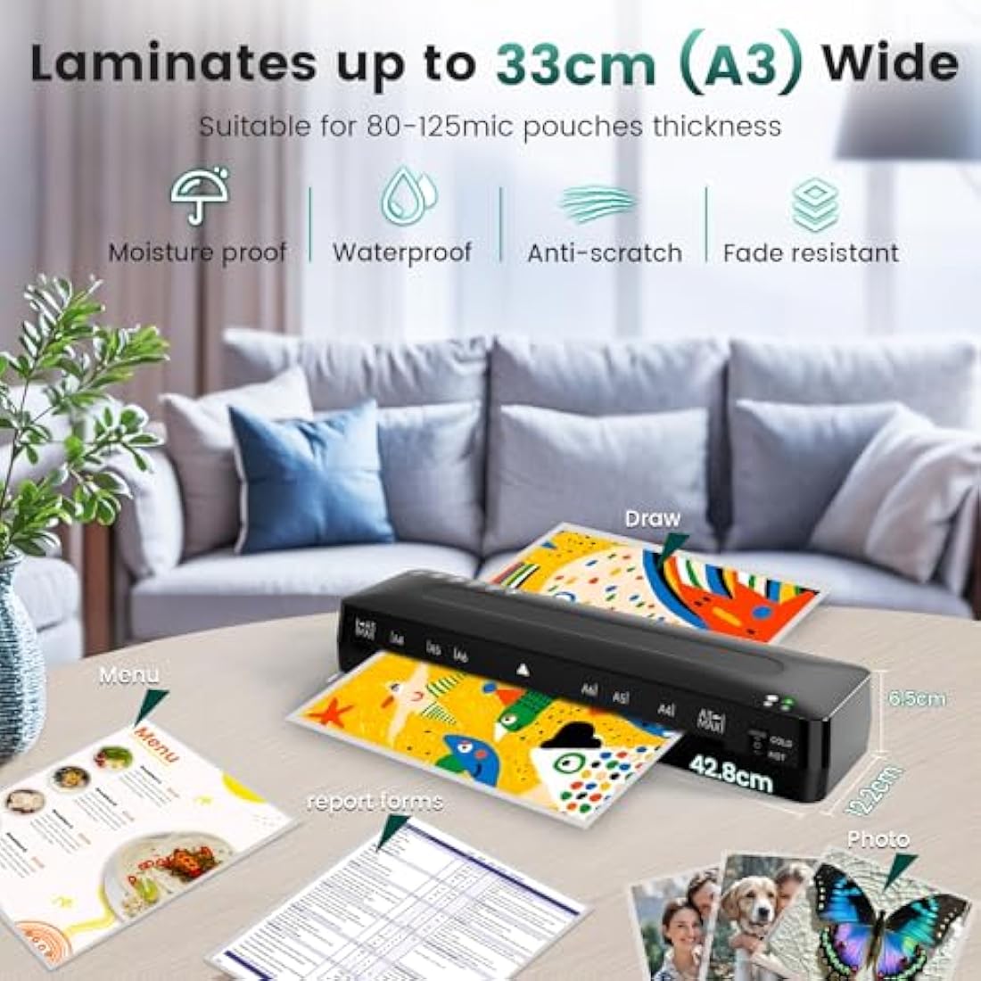 A3 Laminator Machine Laminating Machine - Cold and Thermal Laminator with Laminating Sheets for A3/A4/A5/A6, 5-in-1 Lamination Machine with Paper Trimmer and Corner Rounder for Home Office School