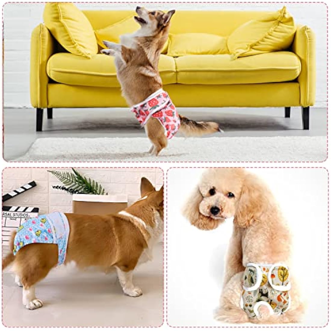 Medo3 Packs Reusable Dog Nappies, Super Absorbent Washable Dog Diapers Puppy Sanitary Wraps Panties for Female Pet Incontinence and Long Travels 30-40 cm/11.8-15.7 inch (S), pink+blue+yellow