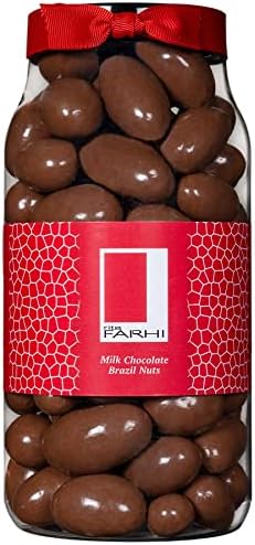 Rita Farhi Milk Chocolate Covered Brazil Nuts in a Gift Jar | Vegetarian and Chocolate Gift - Chocolate Coated Nuts - 740 g
