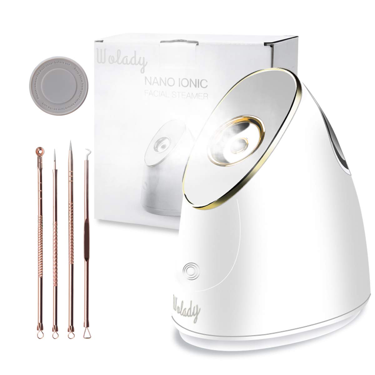 Wolady Facial Steamer, Nano Ionic Face Steamer Sauna Hot Mist for Face Spa Moisturzing Opening Pores with 4 Pcs Extraction Tools (White)