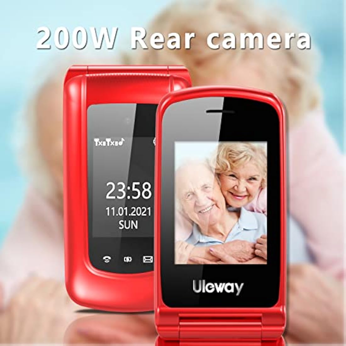 Senior Mobile Phone with Big Buttons, GSM Sim Free Unlocked Basic Cell Phones Easy to Use, Flip Phone with Dual Color Display | SOS Button | FM Radio | Torch |1000mAh Battery | Speed Dial (Red)