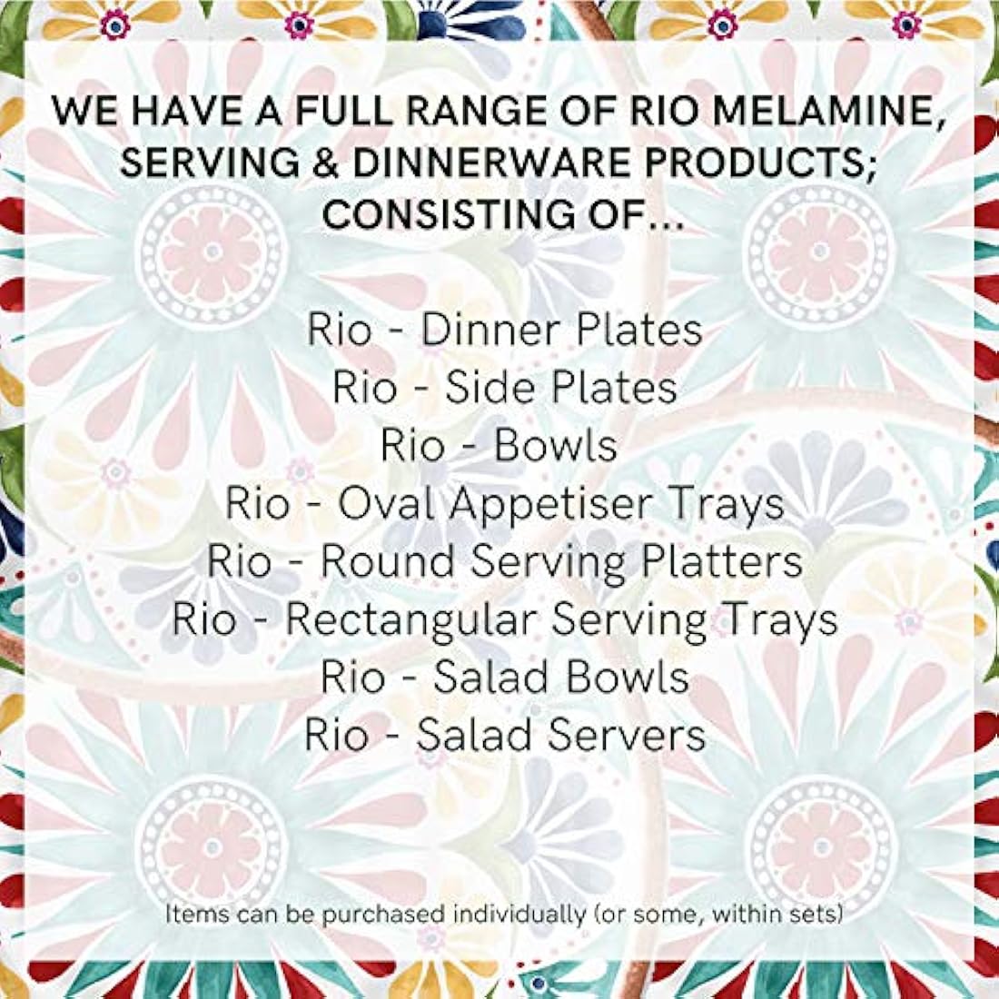Auntie Morags Purely Home Rio Medallion 20cm Melamine/Plastic Low Cereal/Pasta/Dessert Bowls - Set of 4 Bowls