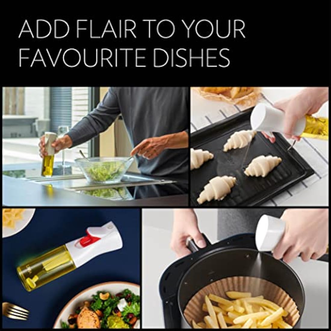 FLAIROSOL OLIVIA. The Original Advanced Oil Sprayer for Cooking, Salads, BBQs and More, Continuous Spray with Portion Control, Trusted by Chefs. Patented Technology (Glass Bottle) (Golden Leaves)