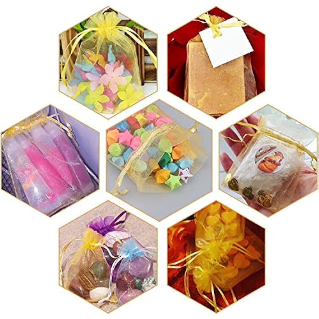 G2PLUS Gold Organza Gift Pouches, 10x15 CM Medium Organza Favour Bags, 100 PCS Wedding Jewelry Bags, Clear Mesh Pouches Perfect for Wedding, Christmas, Birthday, Anniversary