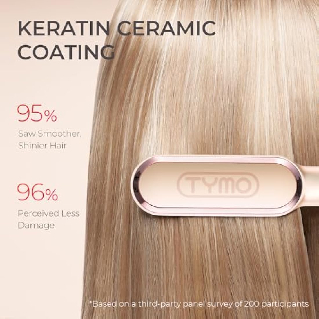 TYMO Hair Straightener Brush UK, Flat Iron and Hair Brush 2-in-1, Anti-Scald, Fast Heating, 5 Temp Settings (130℃-210℃), Professional Salon at Home, Wider Comb for Even Straightening, Peach