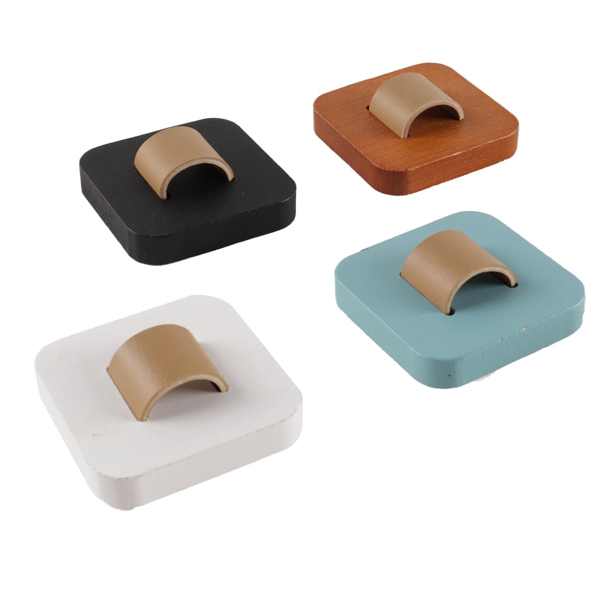 Enwye Wooden Wall Mounted Eyeglass Holder Set 4 Colors Brown Black White Blue 2.16 Inch Square Organizer for Home Office