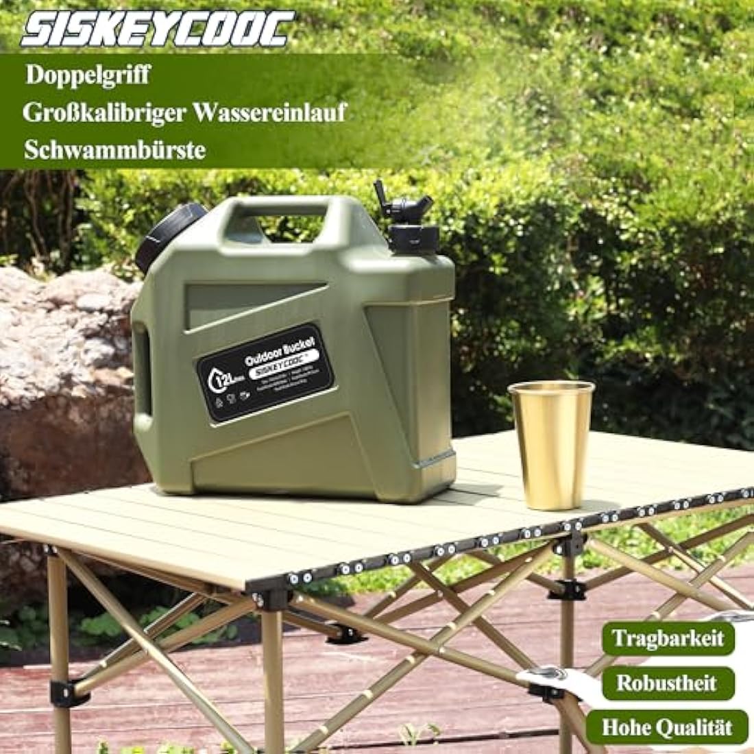 SISKEYCOOC 12L Portable Water Canister with Tap, BPA-Free Water Container, Green Water Tank, Water Spout, Multifunctional Water Container for Camping, Outdoor, Emergency Transport
