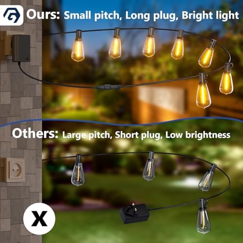 Garden Lights 50FT/15M, ST38 Outdoor String Lights, Warm White Waterproof Outdoor Festoon Lights Mains Powered with 25+1 Plastic LED Bulbs for Patio Balcony Party Wedding