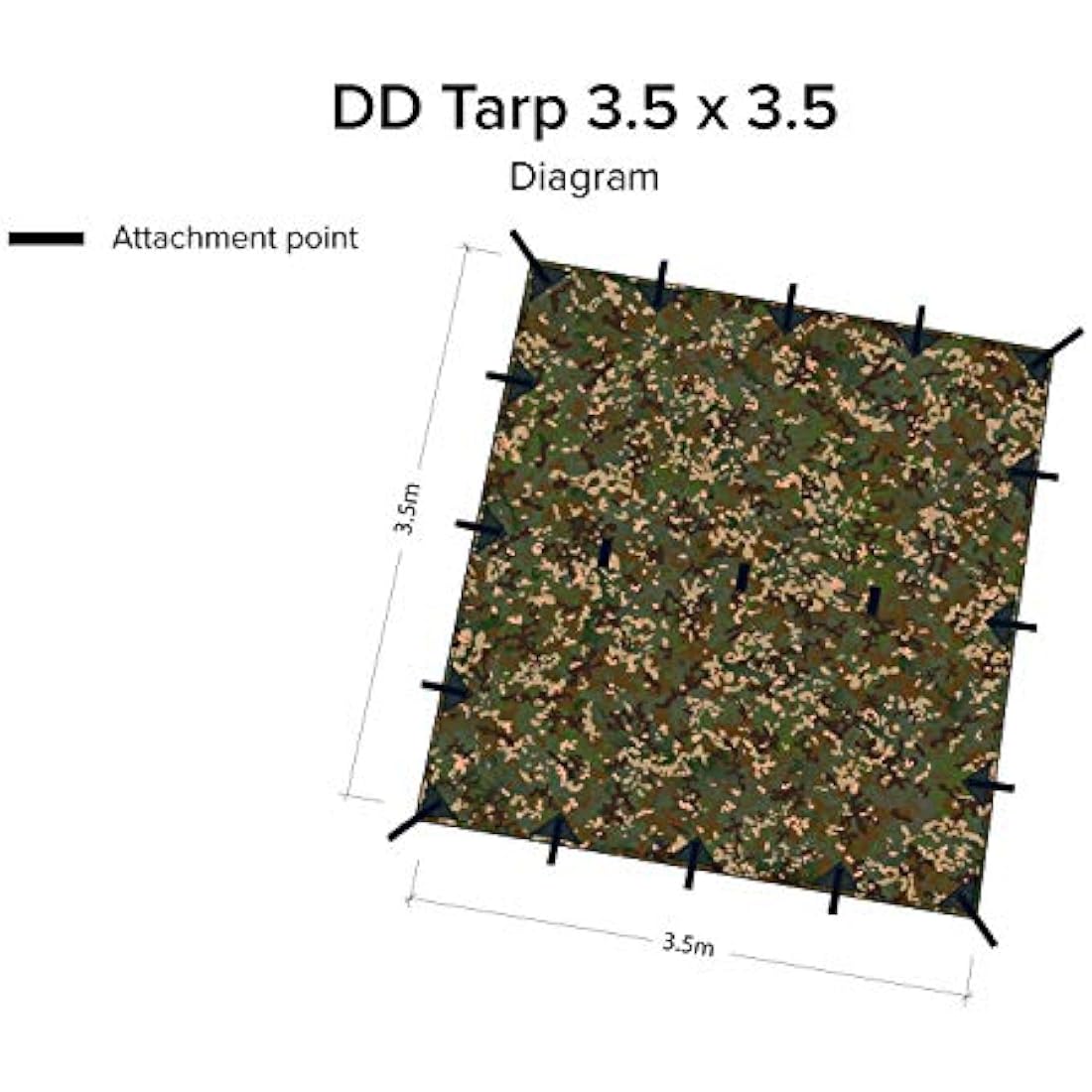 DD Hammocks - DD Tarp 3.5 x 3.5 MC - Waterproof Camouflage Camping Tarp For Lightweight Hammock Camping And Bushcraft Shelters