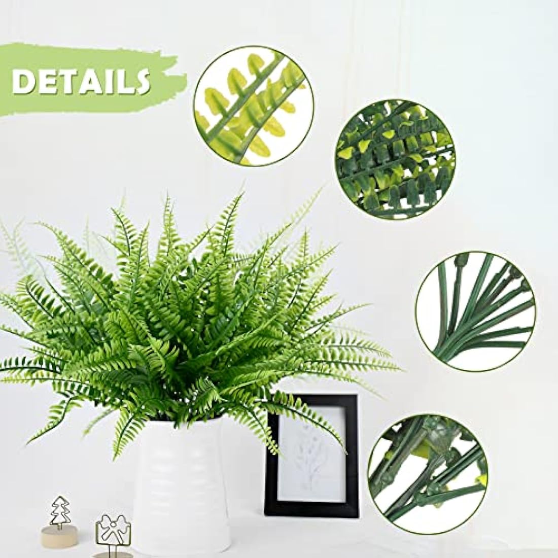 ToKinCen 12Pcs Artificial Fern Outdoor Faux Fern Plants Fake Boston Fern Plants Plastic Greenery Bushes Shrubs Bundles Patio Basket Pot Hanging Garden Planter Indoor Outside Decor
