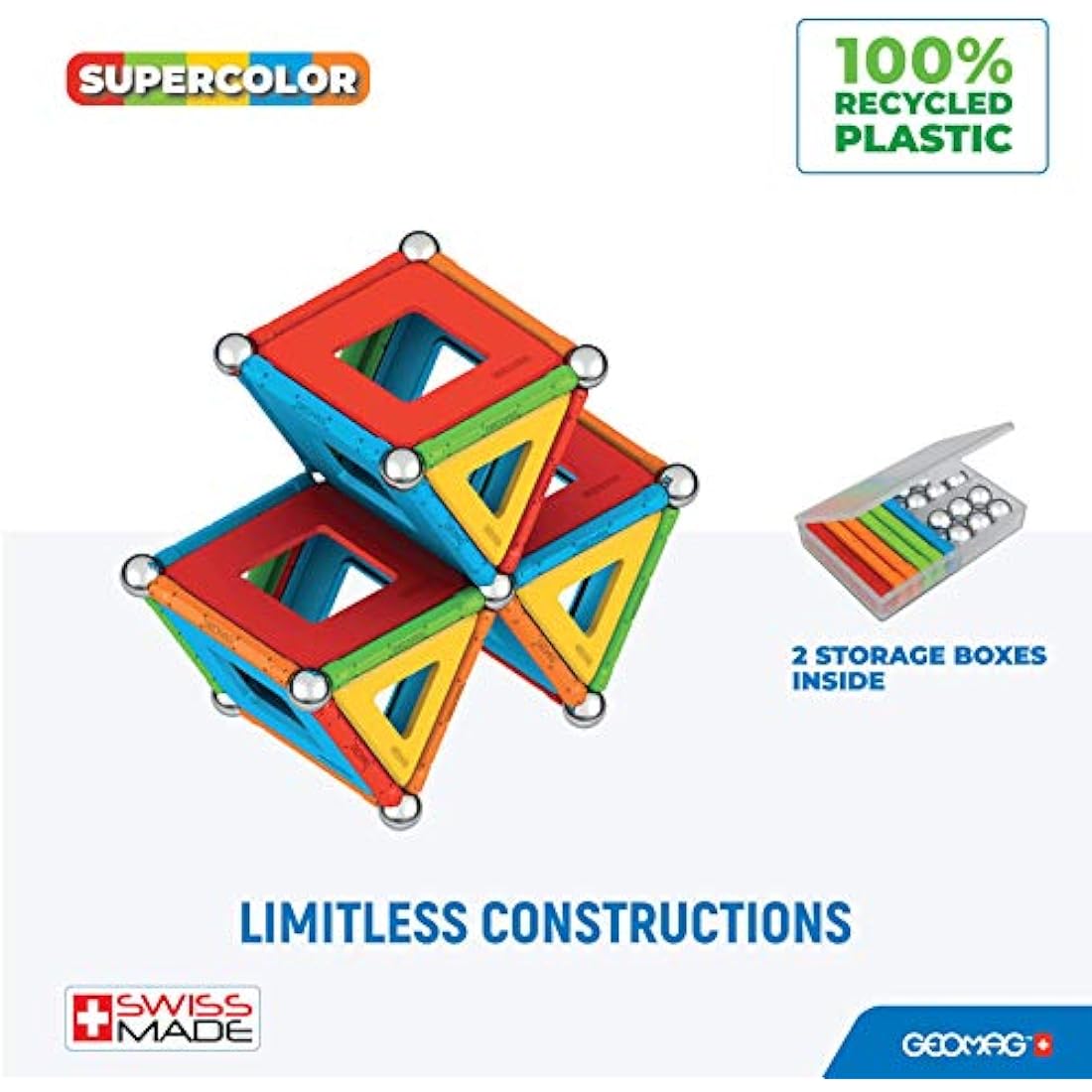 Geomag - Supercolor Magnetic Constructions for Kids, Magnetic Toy Green, Collection 100% Recycled Plastic, 78 Pieces