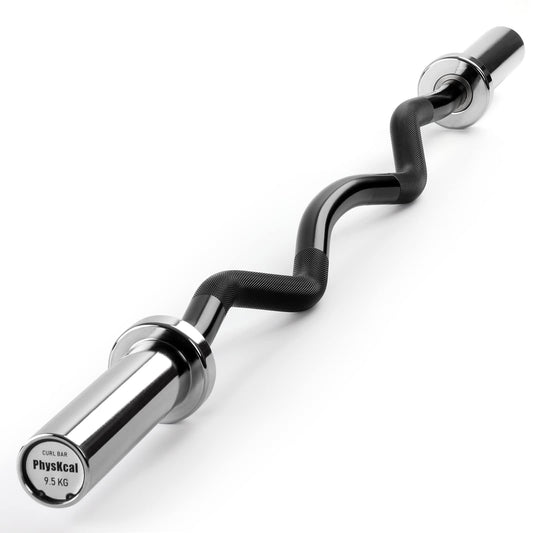 PhysKcal EZ Curl Bar, 47 Inches Super EZ Weight Lifting Bar for Standard 2 Inches Weight Plates, Excellent for Gaining Biceps and Triceps, Chrome &