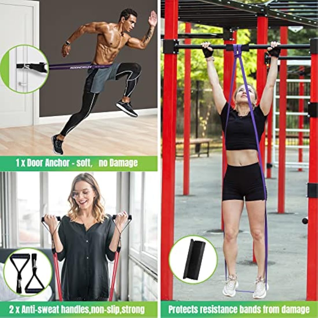 nooncrazy Resistance Bands Set, Pull Up Assistance Bands 4 Different Levels with Handles & Door Anchor & Training Poster, Gym Bands for Strength Training, Yoga, Muscle Toning for Men and Women