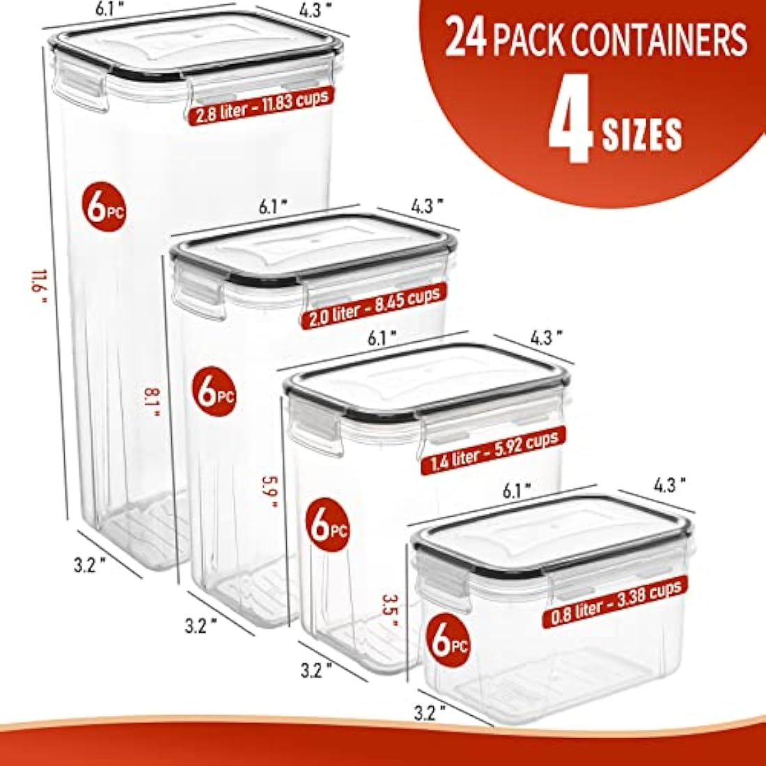 Skroam 24 Pack Airtight Food Storage Containers with Lids for Kitchen Pantry Organization and storage, BPA Free, Plastic Canister Set for Cereal, Pasta, Flour & Sugar - Spoon Set, Labels & Marker