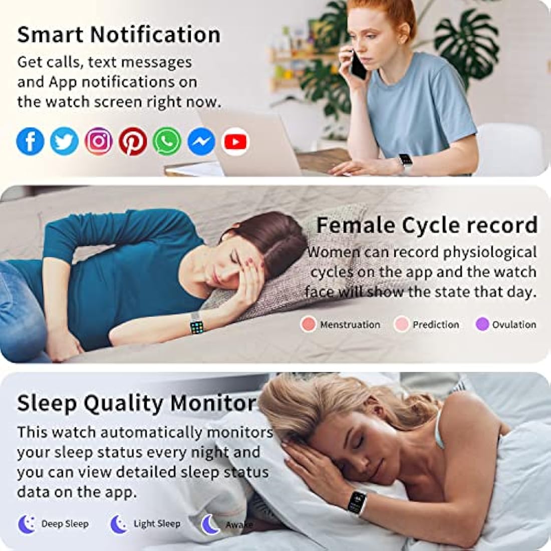 Popglory Smart Watch for Women Men Answer/Make Calls, 1.85" Smartwatch 44mm 2 Straps & Split Screen, 100+ Sports Fitness Watch with Blood Pressure/Oxygen/Heart Rate Monitor for iOS and Android