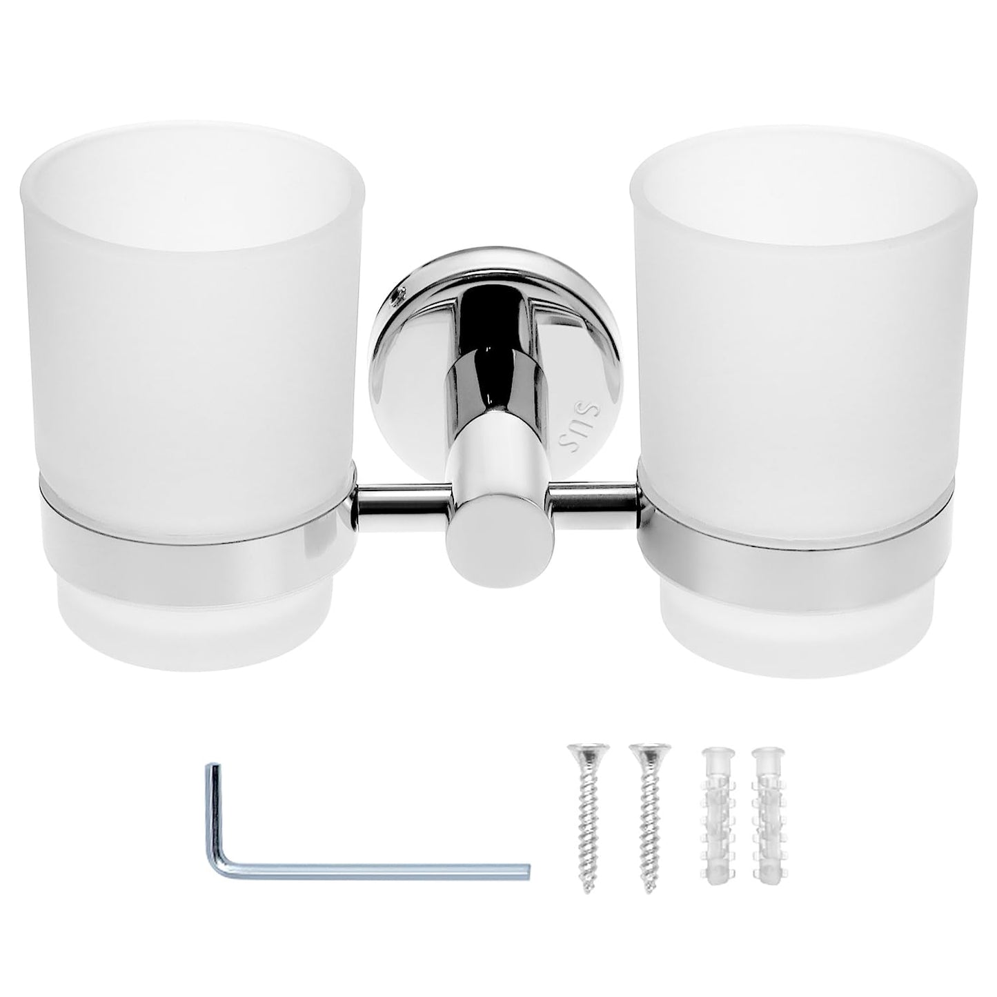QWORK Wall Mounted Toothbrush Holder with 2 Mouthwash Cup, 304 Stainless Steel