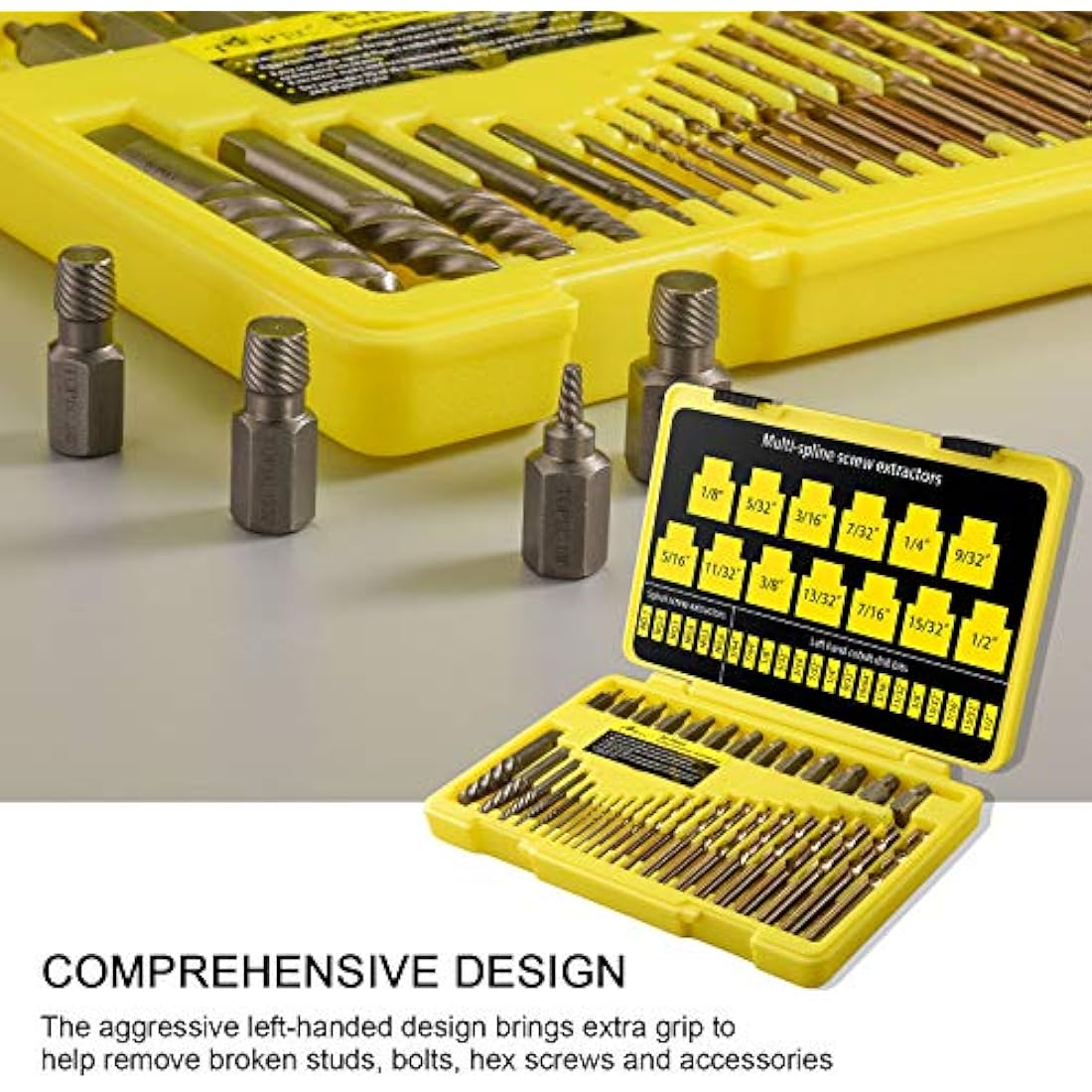 Topec 35-Piece Screw Extractor and Left Hand Drill Bits Set, Easy Out Screw Extractor Set with Reverse Drill Bits, Multi-Spline Extractors for Removing Broken Bolts and Stripped Screws