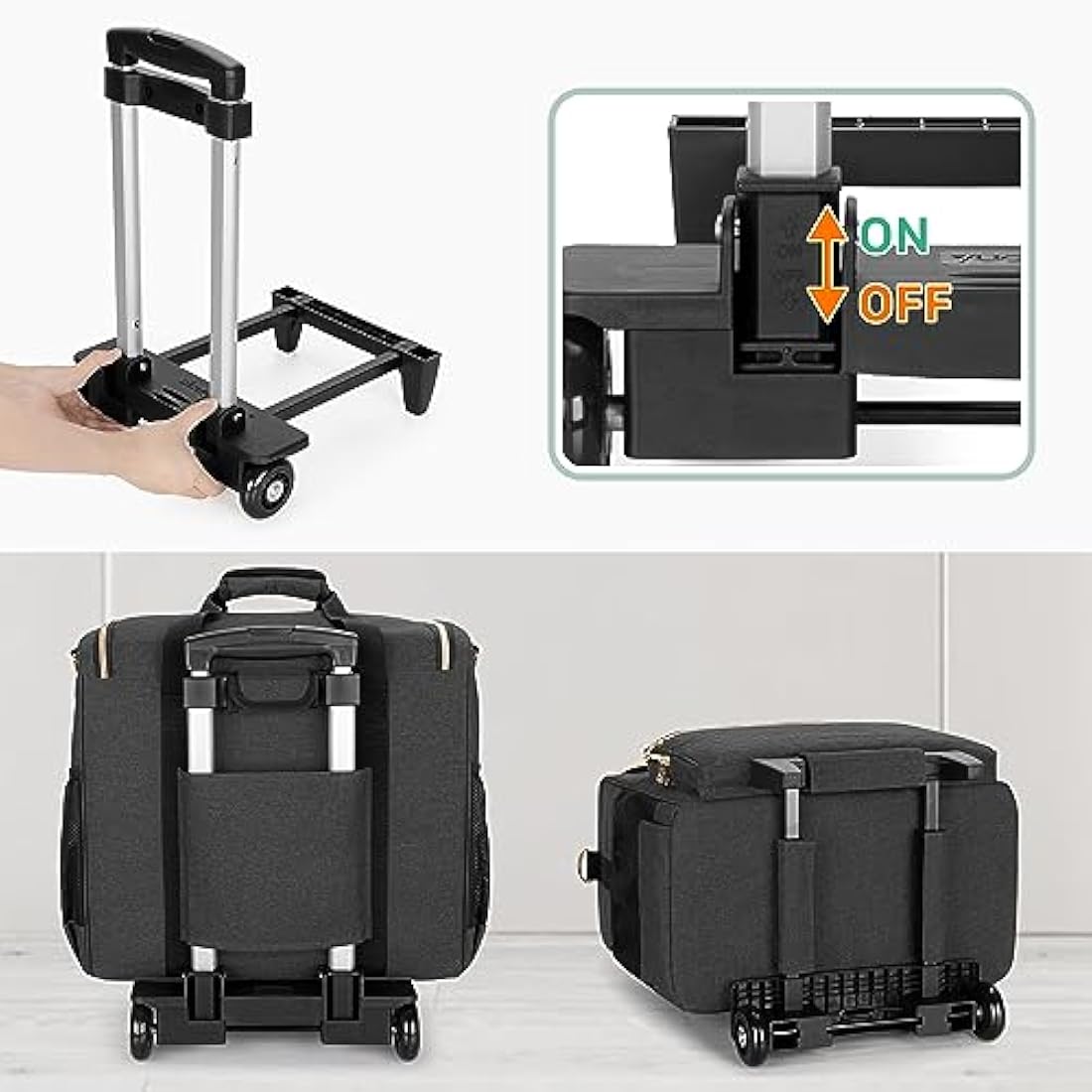 Luxja Rolling Teacher Bag with Laptop Compartment and Detachable Dolly, Multifunctional Rolling Teacher Tote Bag (Bag Only), Black