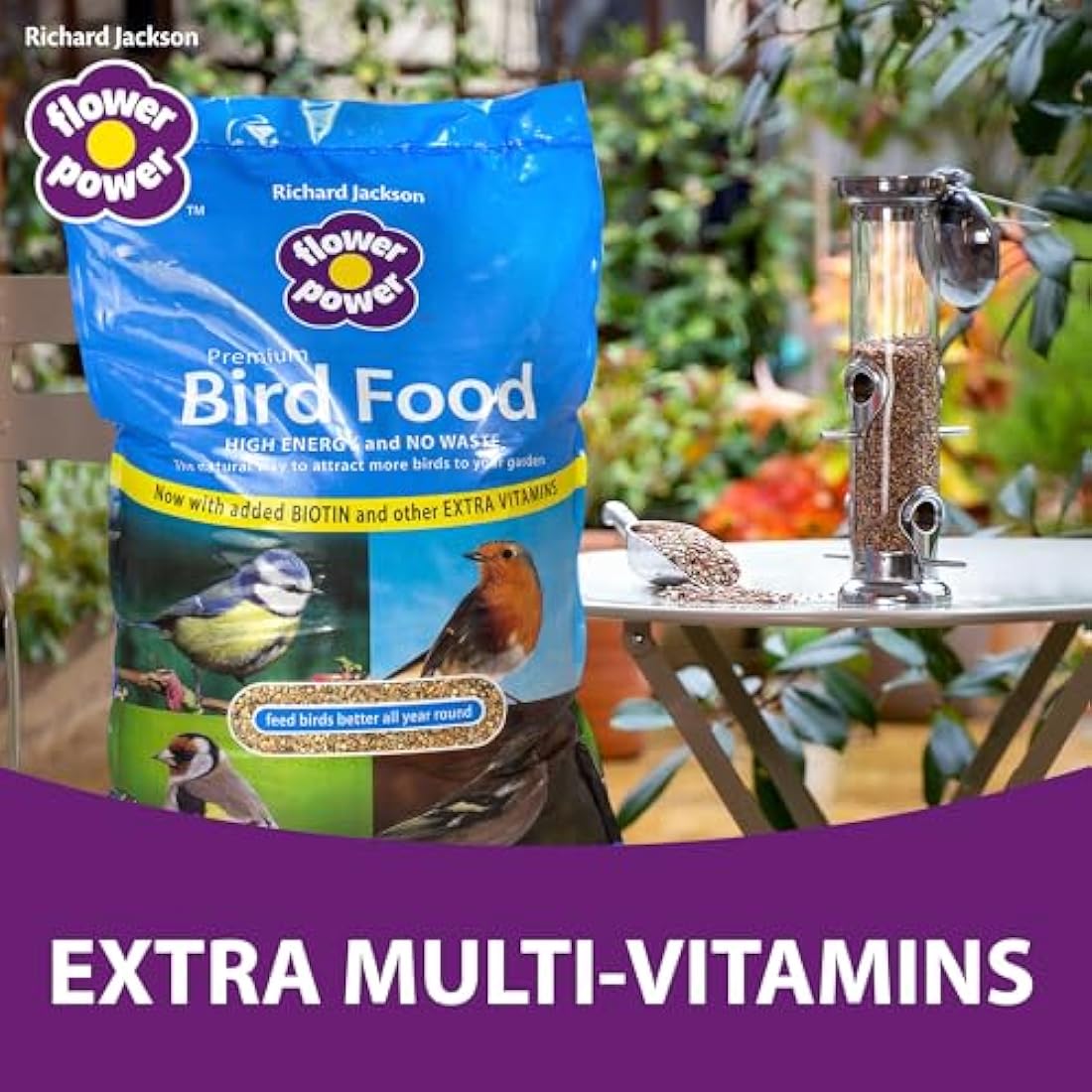 Richard Jackson 12.75kg Premium Bird Food, No Waste Natural High Energy Seeds & Wild Bird Feed Pellets, Flower Power Range