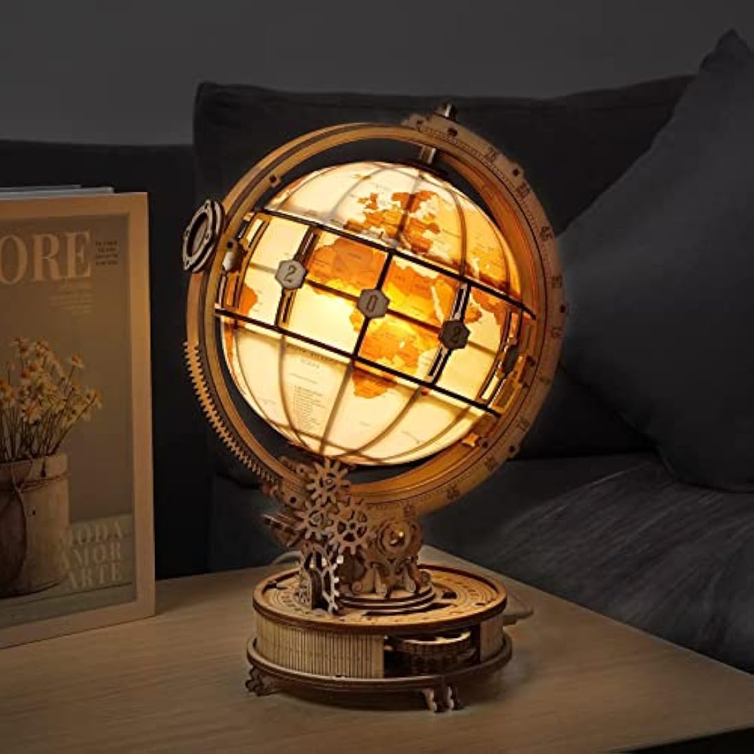 ROBOTIME 3D Puzzle Wooden Luminous Globe, Model Kits for Adult to Build, Mechanical Building Construction Jigsaw Craft, Ideal Festival Gift Sets
