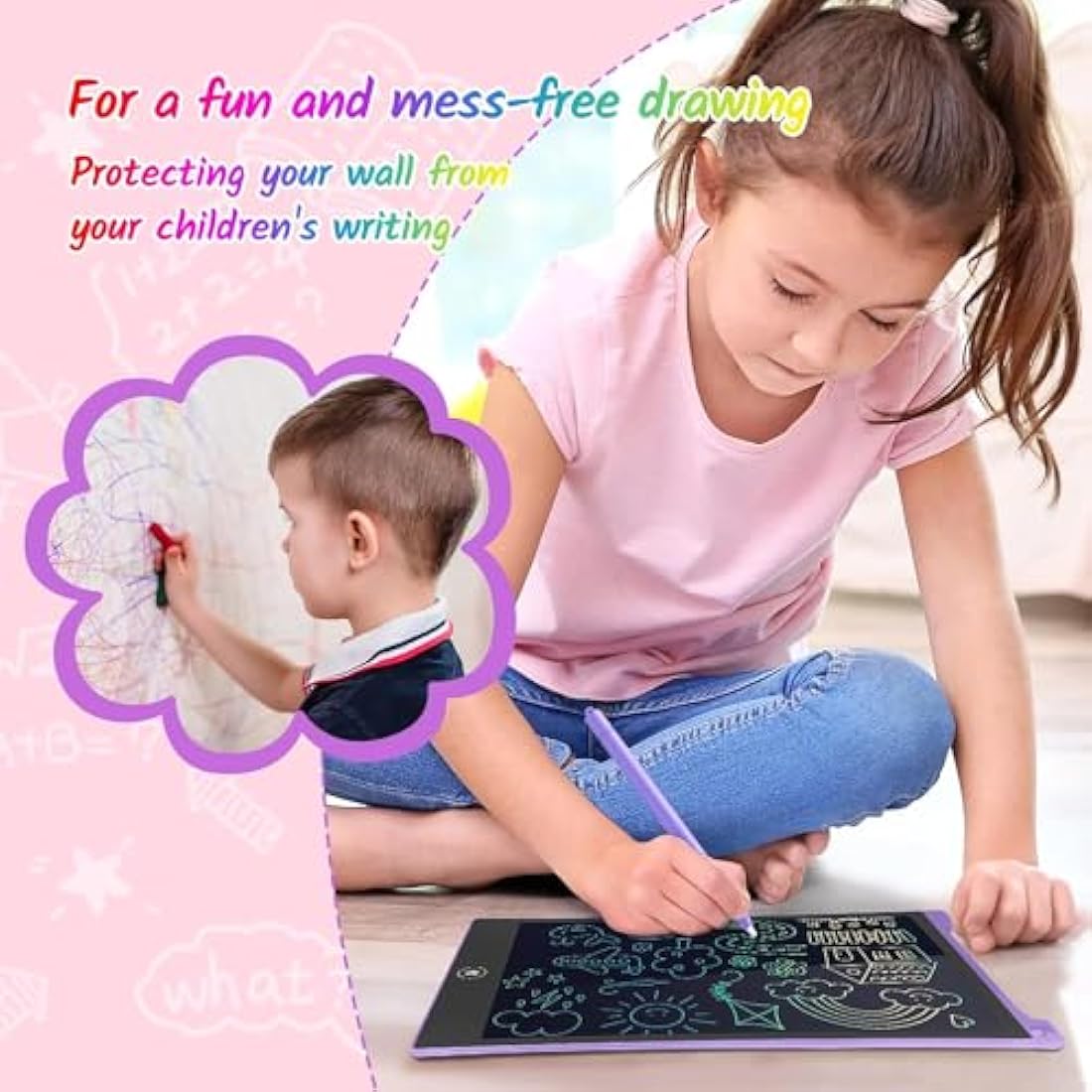 TECJOE 2 Pack LCD Writing Tablet, 10 Inch Colorful Doodle Board for Kids, Electronic Drawing Tablet Drawing Pads,Kids Travel Games Activity for Learning,Gifts for 3–6-Year-Old(Pink and Violet)