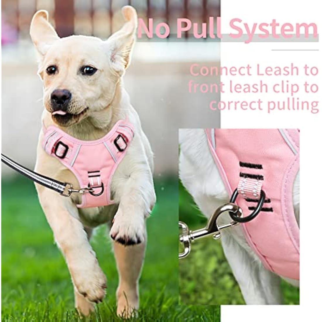 HEELE Dog Harness, Reflective Dog Harness, with Padded Handle Control, 2 Metal Rings, Harness for Small Medium and Large Dogs, Pink, M