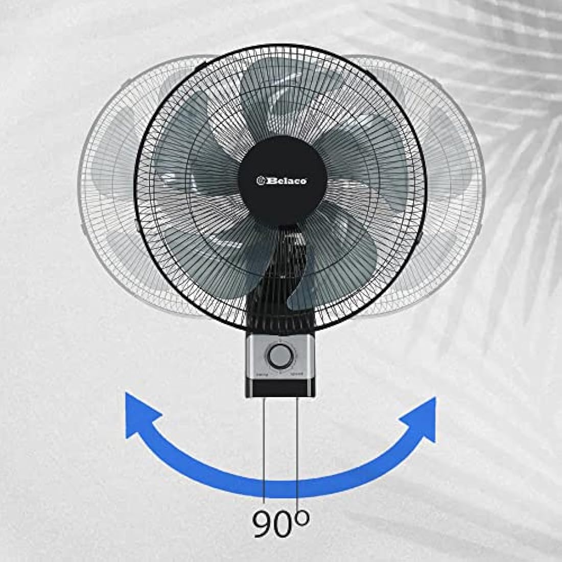Belaco Wall Fan 16 Inch Wall Mounted 3 Speed Mode Oscillation Fan Tilt Head Easy Install High Airflow 55w Cooler for Summer, Black/Silver