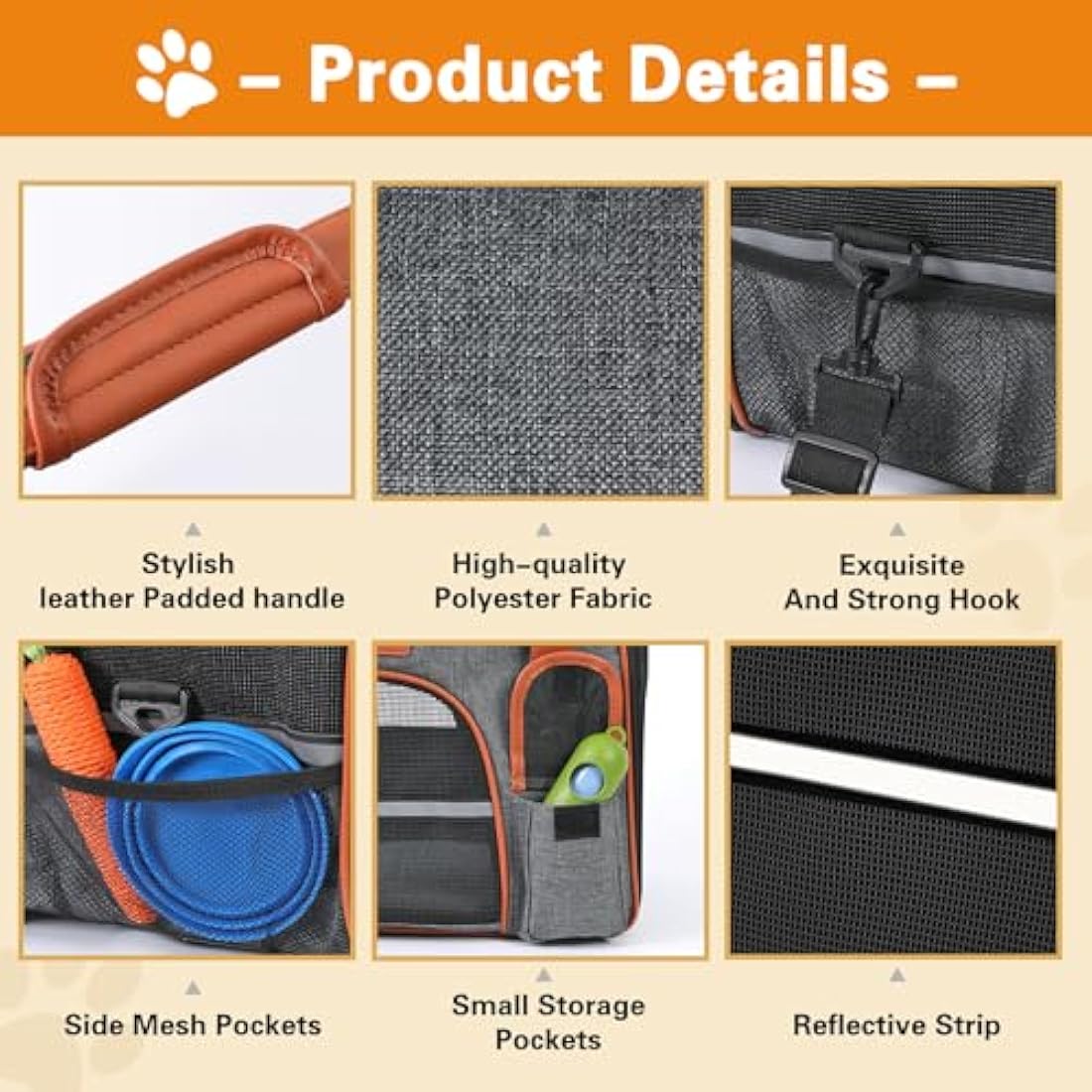 COMSLE Pet Carrier Bag Large for Cat Dogs up to 8kg, Airline Approved Portable Dog Travel Bag Suitable for Long and Short Trips with 5 Sides Breathable Mesh, Soft Removable Mat and Shoulder Strap