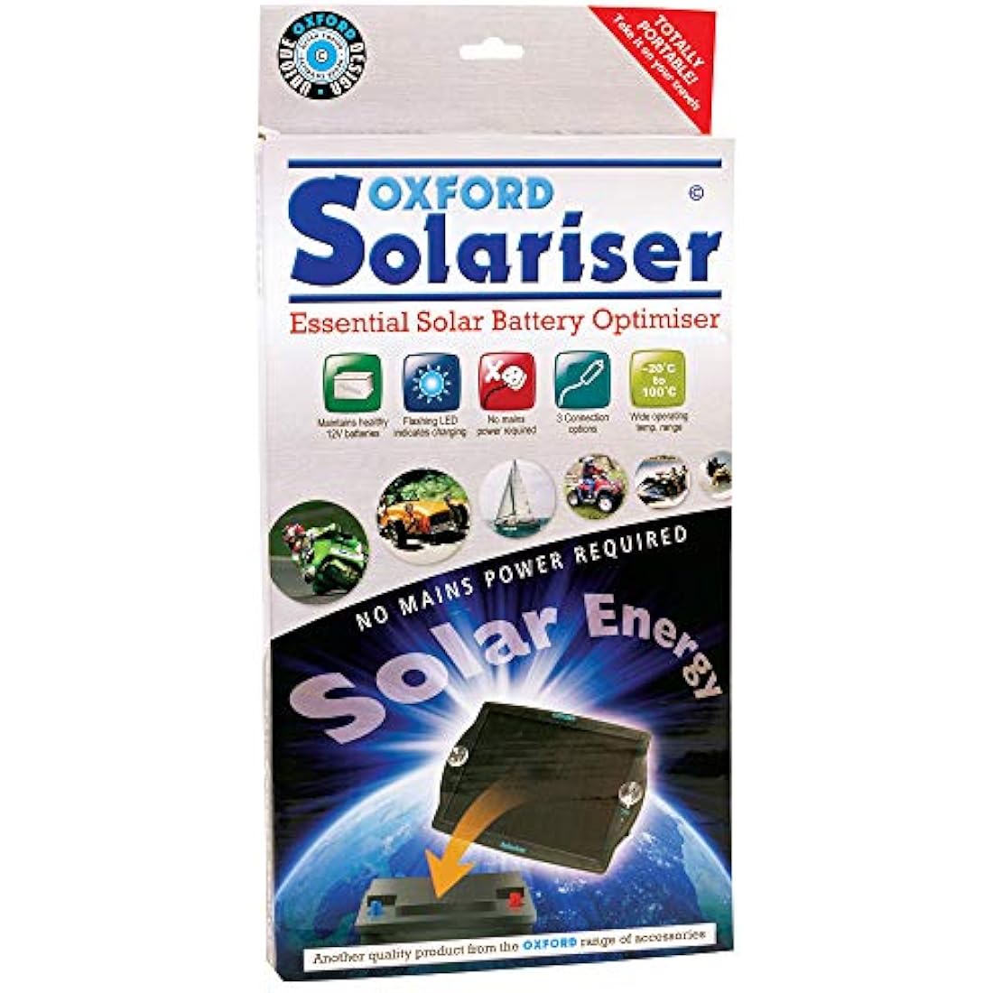 Oxford products OF949 Solariser. Solar battery charger for maintaining 12Volt Automotive batteries. Motorcycles - Quads - Jet Ski - Motor Bikes, Black,M